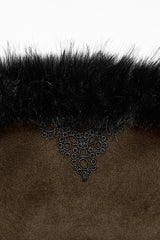 Coffee Long Sleeves Faux Fur Stitching Lace-Up Detachable Women's Gothic Coat - Product - 5