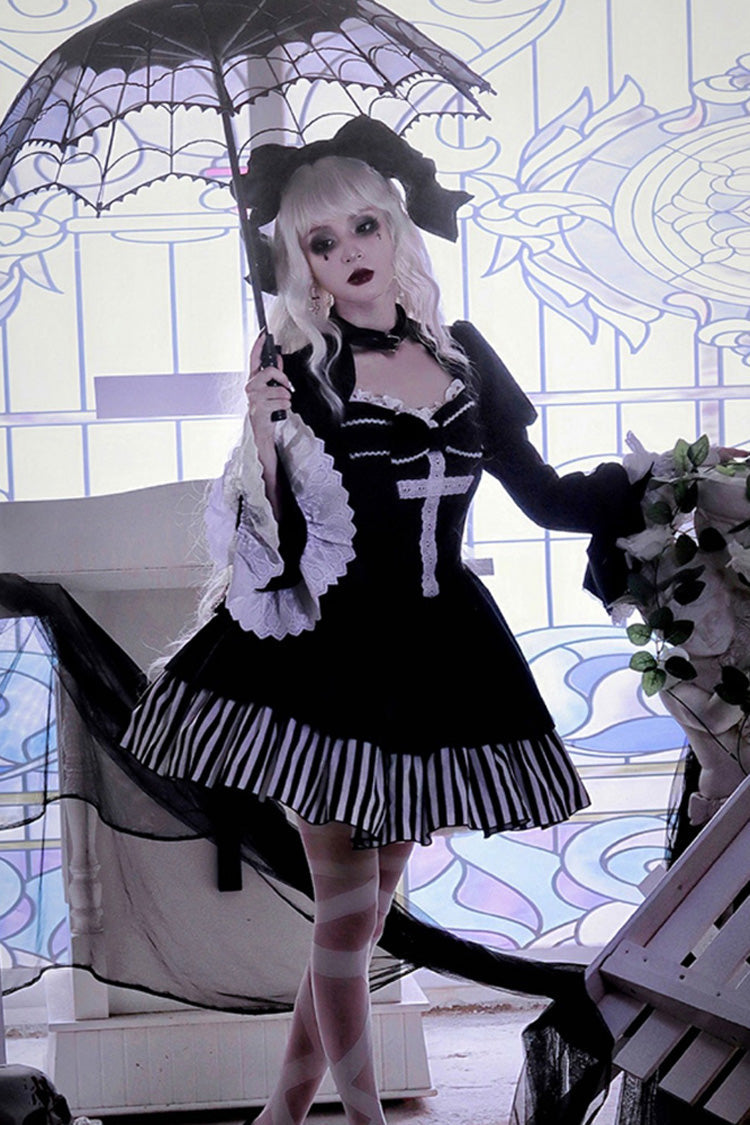 Original Dark Velvet Gothic Lolita OP Dress With Two-Piece Design For Halloween - Product - 5