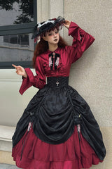 Black/Red [Moonlit Return] Printed Boned Gothic Elegant Lolita Skirt - Product - 7