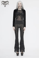 Black Front Beads Chain Decoration Velvet Frill Shawl Mesh Women's Gothic T-Shirt - Product - 4