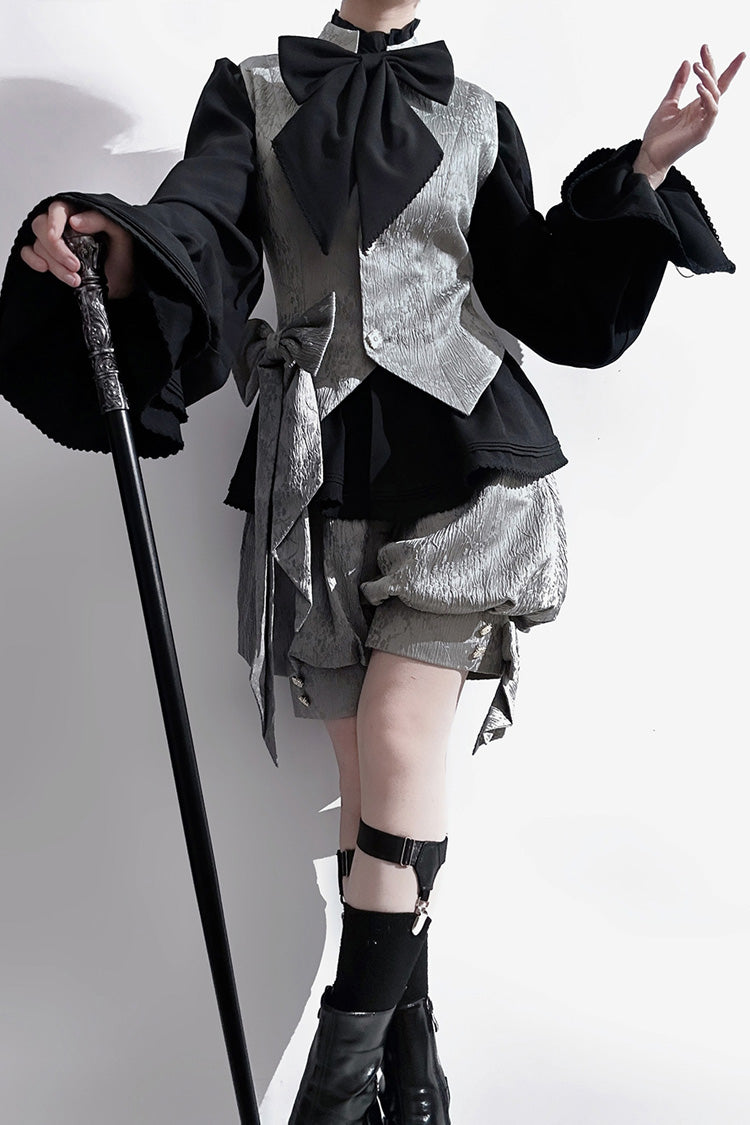 Grey Rabbit Hunt Dark Pattern Jacquard Print Ouji Vintage Prince Lolita Vest - Product - 4