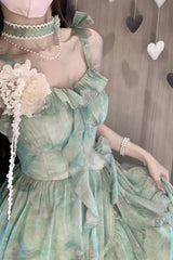 Green [Forest Garden] Print Ruffle Bowknot Sweet Lolita Jsk Long Dress - Product - 7