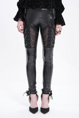 Black Chain Faux Leather Stitching Lace Women's Gothic Pants - Product - 2