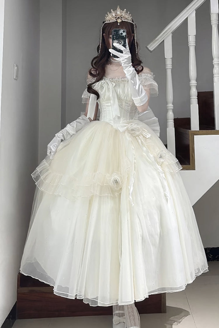 Apricot Bright Stars Off Shoulder Ruffle Bowknot Asymmetric Sweet Elegant Princess (Set) detail view 4