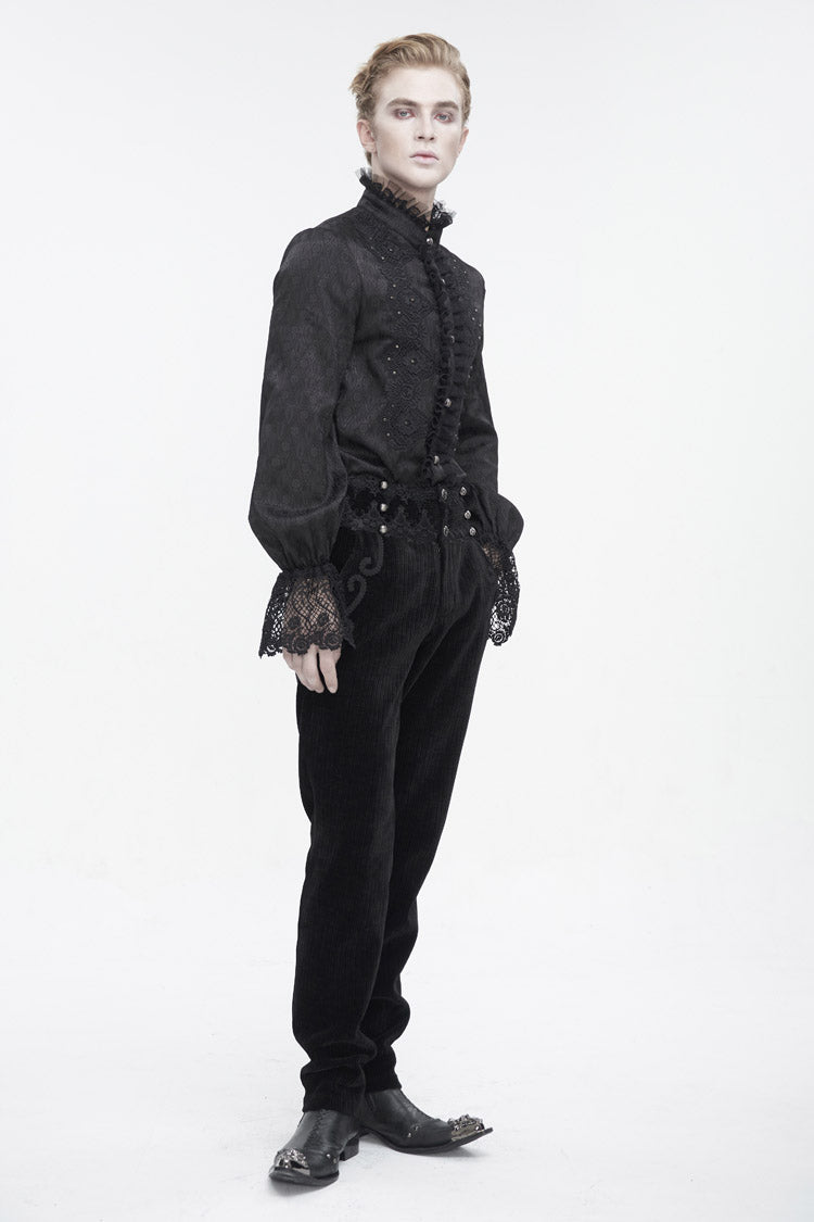 Black High Waisted Lace Splice Men's Gothic Pants - Product - 7
