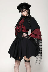 Black/Red Bat Collar Diamond Bat-Shaped Women's Gothic Capelet - Product - 5
