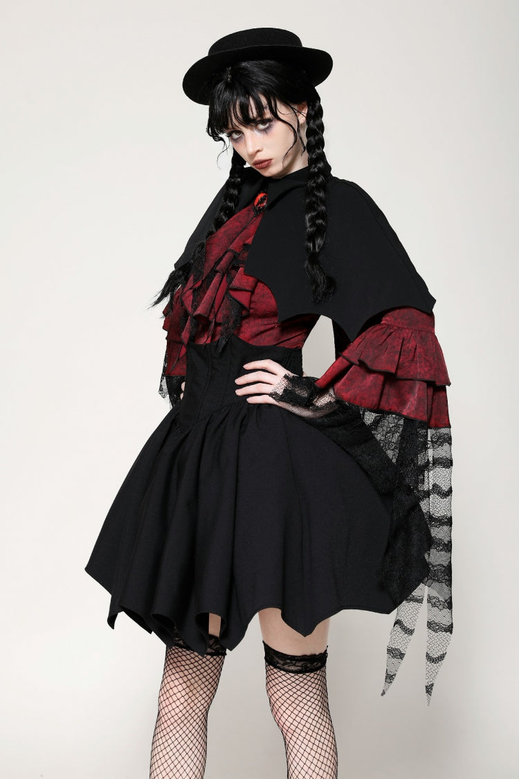 Black/Red Bat Collar Diamond Bat-Shaped Women's Gothic Capelet - Product - 5