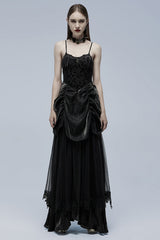 Black Ruffle Lace-Up Women's Gothic Dress - Black - 1