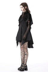 Black Skull Printed Front Lace-Up Women's Gothic Velvet Cape with Hood - Product - 6