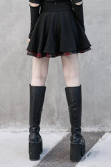 Black/Red Splice Plaid Metal Zipper Decoration Pleated Women's Punk Skirt - Product - 3