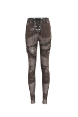 Brown High Waisted Print Women's Punk Pants - Product - 6