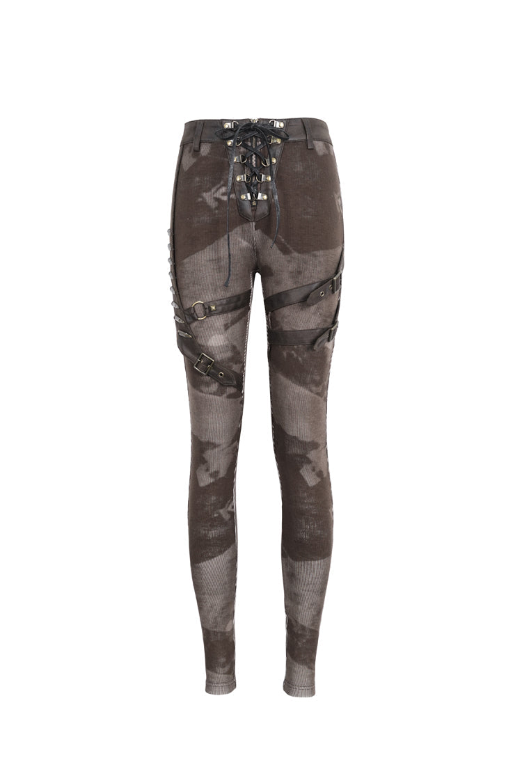 Brown High Waisted Print Women's Punk Pants - Product - 6