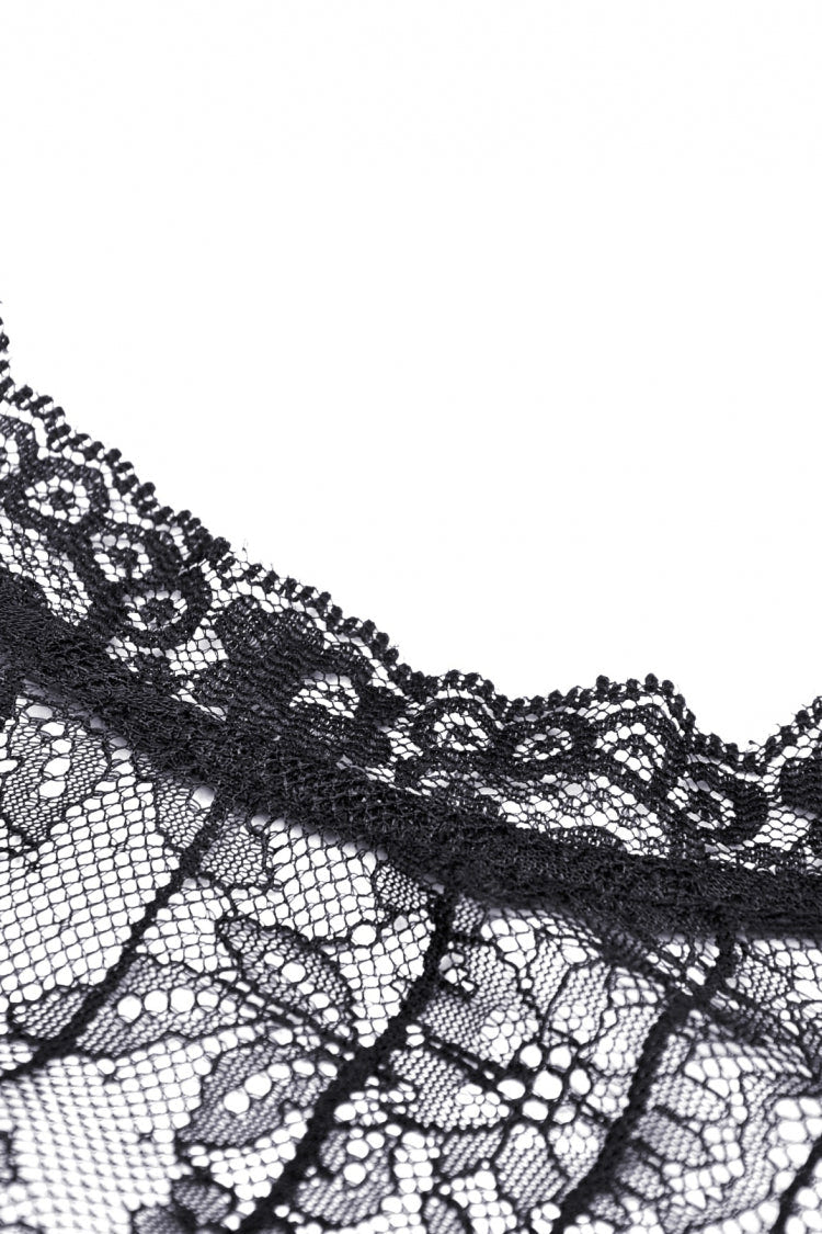 Black Tulle Lace Stand Collar Short Puff Sleeves Women's Lolita Gothic Doll Dress - Product - 13