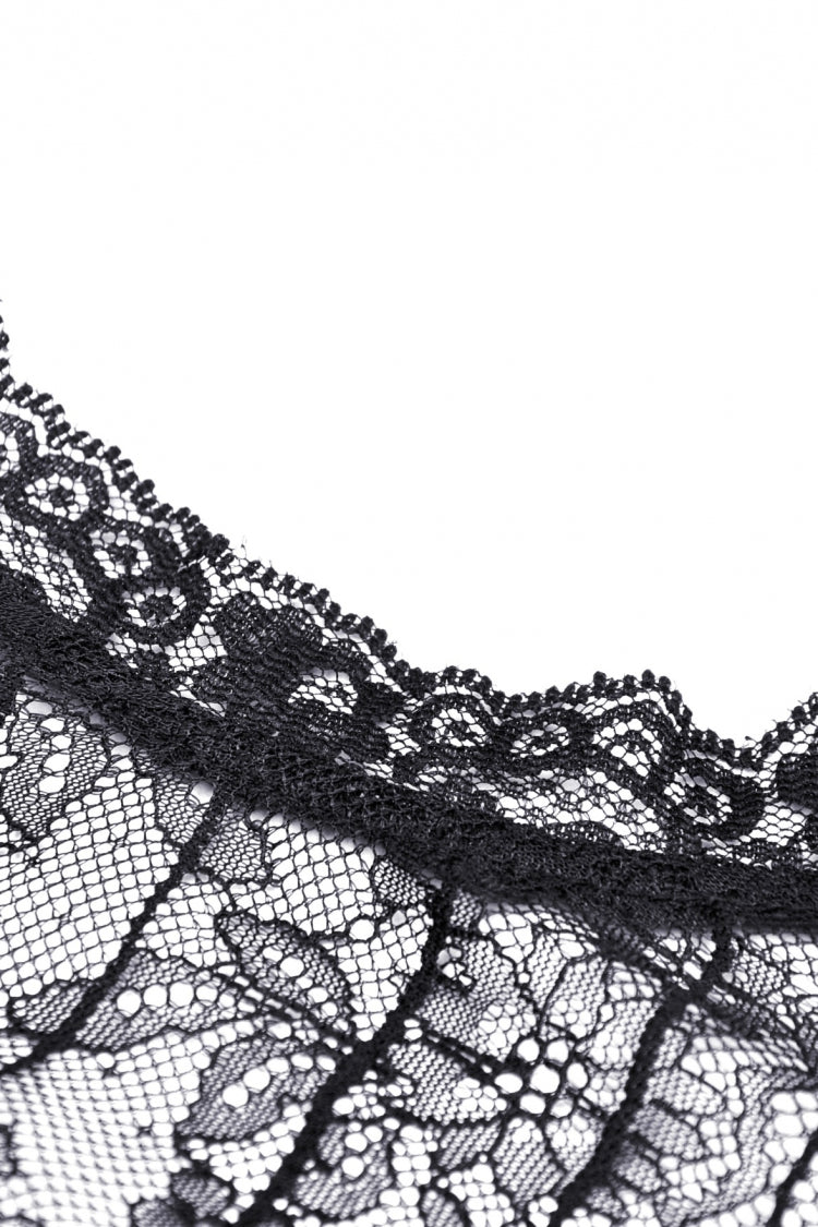 Black Tulle Lace Stand Collar Short Puff Sleeves Women's Lolita Gothic Doll Dress - Product - 13