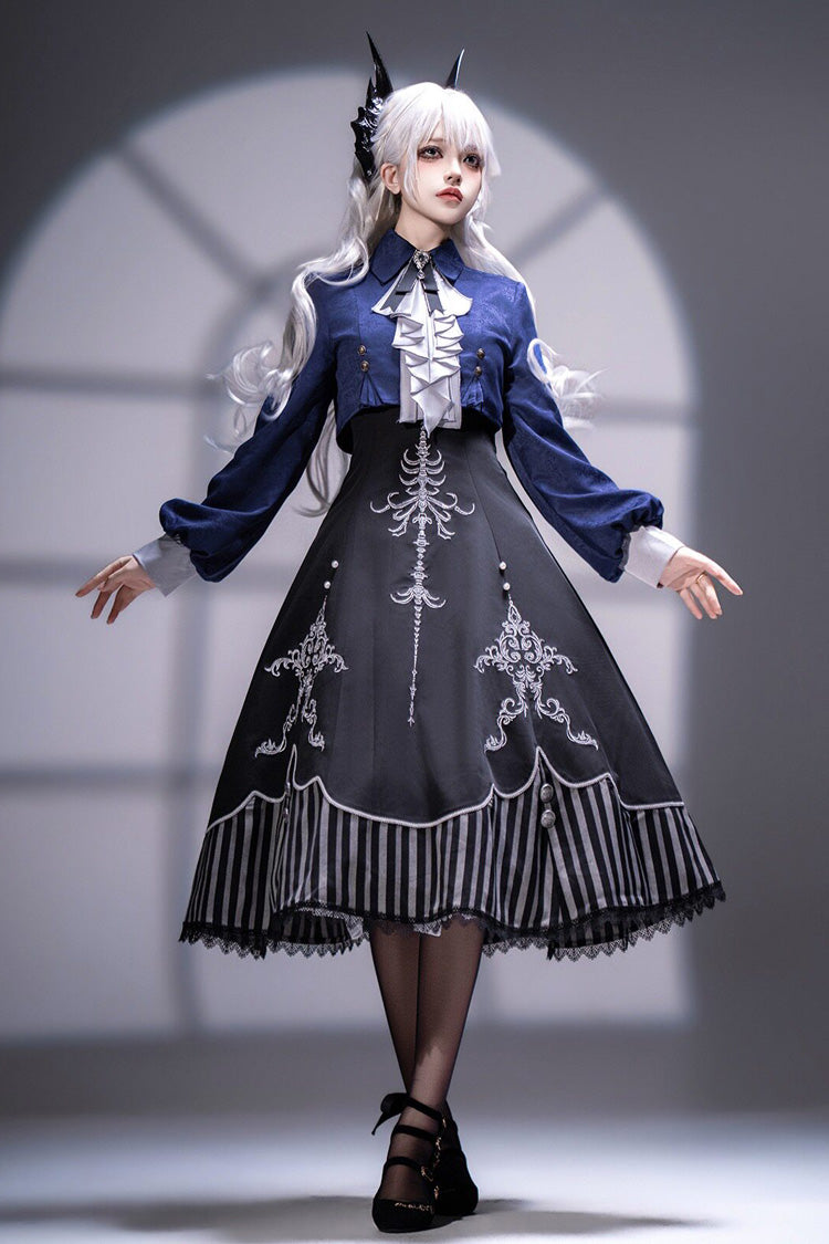 Black Printed Embroidered Gothic Vintage Elegant Lolita Jsk Dress Set - Product - 6