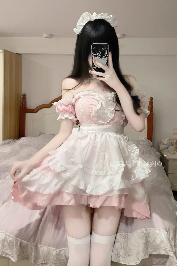 Pink Maid Off Shoulder Ruffle Plus Size Sweet Lolita Dress - Product - 2