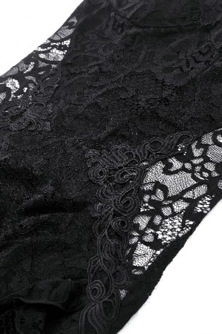Black Sleeveless Side Slit Ruffled Lace Lace-Up Women's Gothic Maxi Slip Wedding Dress - Product - 15
