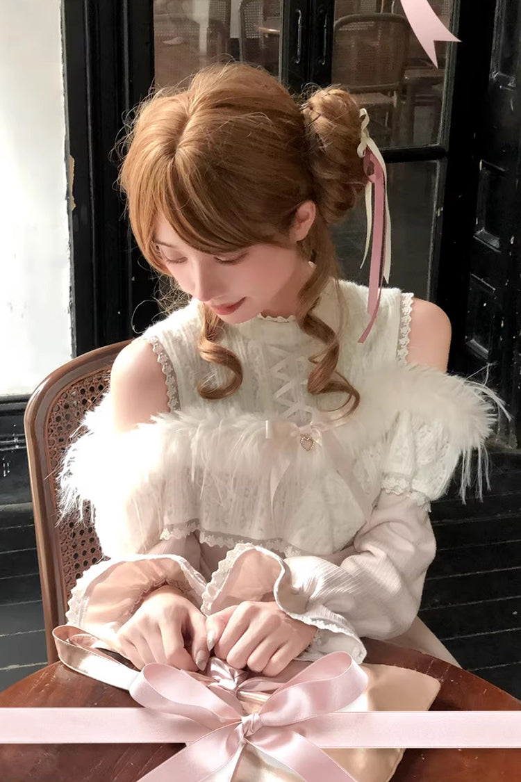 Pink [Little Love Song] Stand Collar Off Shoulder Long Sleeves Lace Sweet Japanese Elegant Lolita Dress - Product - 7