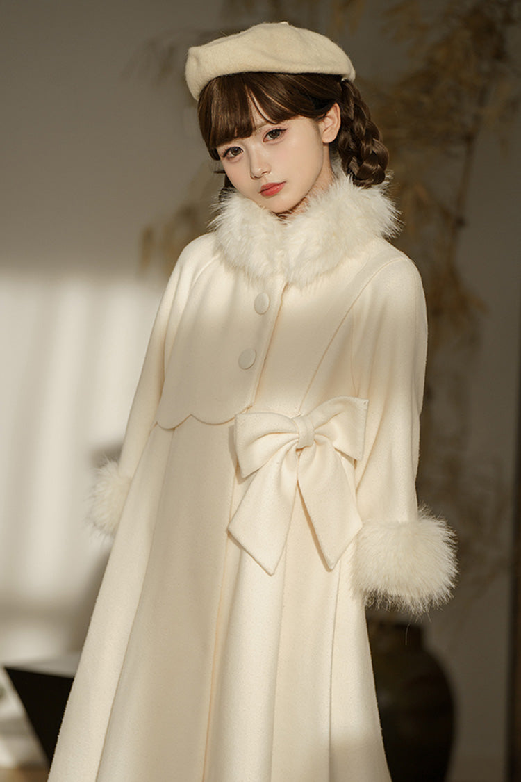 Apricot Long Sleeves Bowknot Sweet Princess Lolita Long Coat - Product - 9