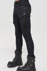 Black Punk Casual Circuit Diagram Print Asymmetric Decoration Men's Long Pants - Product - 6