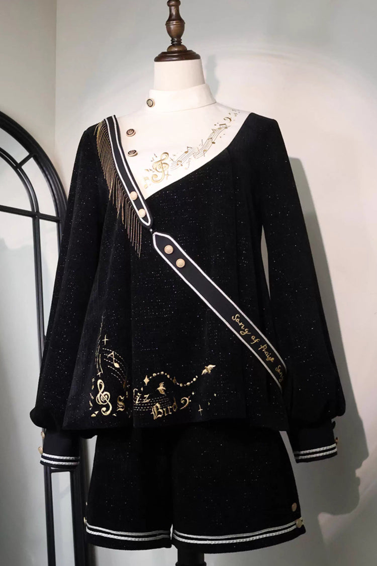 Black [Song Of Tomorrow] Long Sleeves Embroidery Asymmetric Gothic College Style Ouji Lolita Full Set - Product - 8