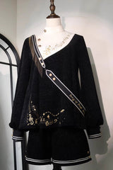 Black [Song Of Tomorrow] Long Sleeves Embroidery Asymmetric Gothic College Style Ouji Lolita Full Set - Product - 8