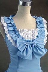 Blue Cotton Square Collar Sleeveless Floor Length Pleats Classic Lolita Dress - Product - 3