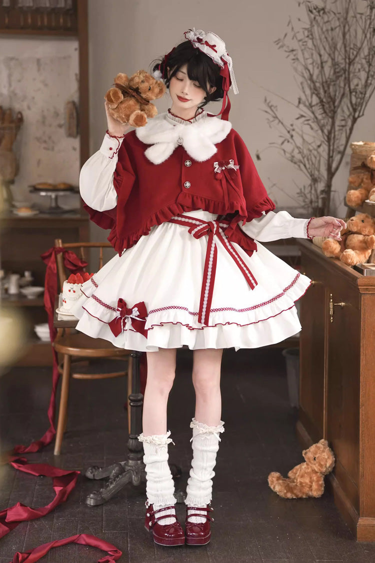 Red/White [Red Vow] Stand Collar Long Sleeves Multi-Layered Ruffled Bow Sweet Lolita Dress - Product - 12