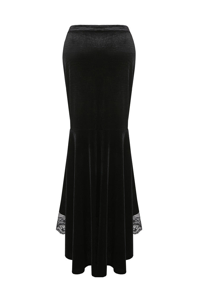 Black Velour Lace Spliced Women's Gothic Mermaid Maxi Skirt - Product - 12