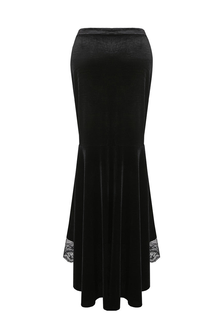 Black Velour Lace Spliced Women's Gothic Mermaid Maxi Skirt - Product - 12