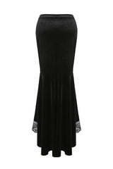Black Velour Lace Spliced Women's Gothic Mermaid Maxi Skirt - Product - 12