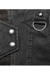 Grey Punk Post Apocalyptic Stitching Asymmetric High Neck Metal Embellished Short Loose Men's Coat - Product - 7