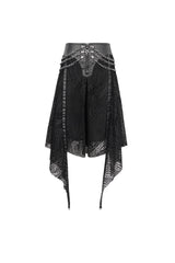 Black Irregular Half Hollow Knit Metal Chain Decorated Women's Punk Skirt - Product - 8