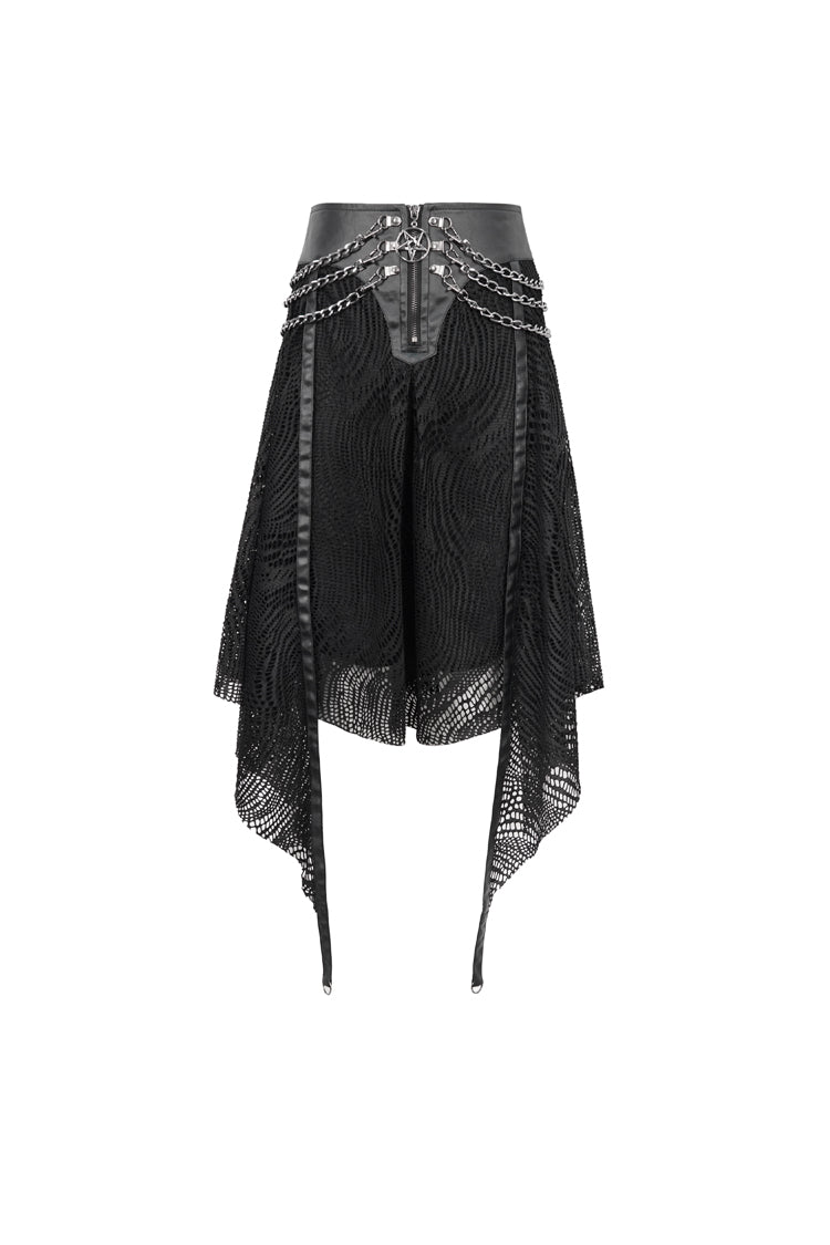 Black Irregular Half Hollow Knit Metal Chain Decorated Women's Punk Skirt - Product - 8