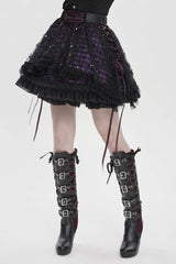 Black/Purple Multi-Layered Lace Lace-Up Women's Gothic Skirt - Product - 10