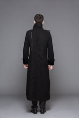 Black Detachable One Sided Shawl Double Sided Woollen Thick Mens Punk Long Coat - Product - 8