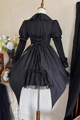 Black Dark Night Law Long Sleeves High Waisted Cardigan Bowknot Lace Gothic Lolita Dress - Product - 13