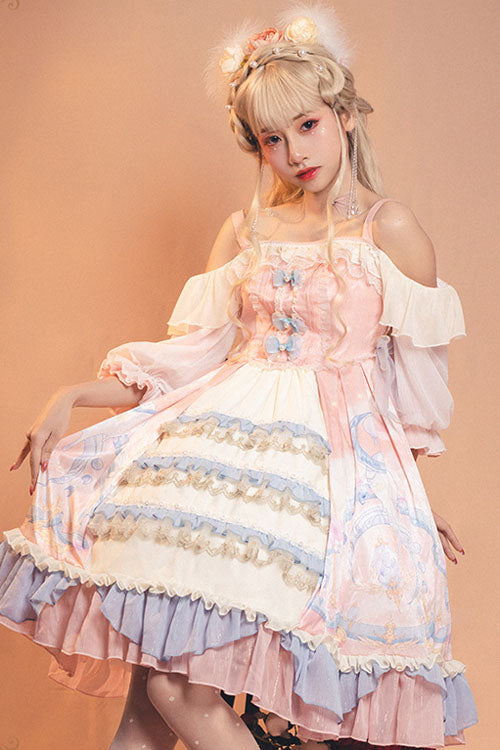 Pink Cloud Dreamland Bowknot Strapless Multi-Layer Ruffled Sweet Lolita OP Dress - Product - 2