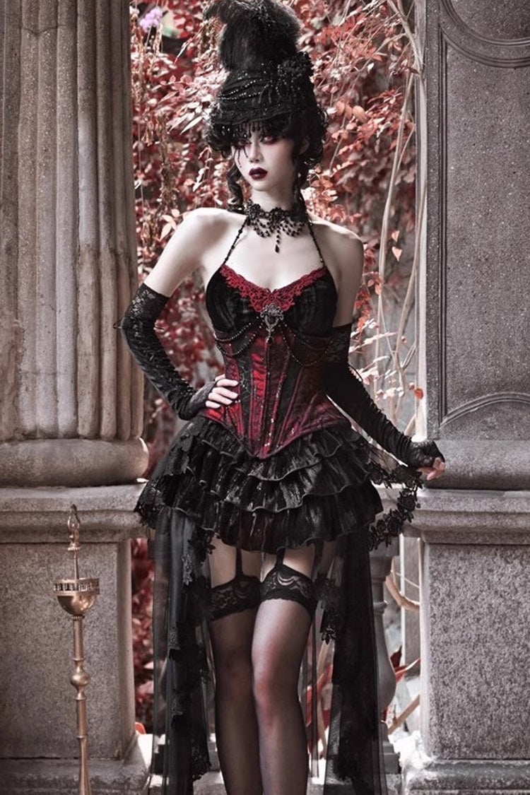 Black/Red Duchess Rococo Fishbone Girdle Multi-layer Ruffle Gothic Lolita Skirt - Product - 12
