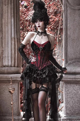 Black/Red Duchess Rococo Fishbone Girdle Multi-layer Ruffle Gothic Lolita Skirt - Product - 12