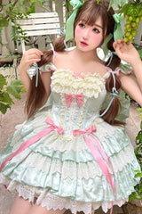 Green [Mints] Multi-Layered Ruffle Bowknot Lace Sweet Ballet Lolita Dress - Product - 5