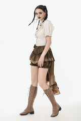 White Victorian Vintage Stand Collar Ruffled Short Puff Sleeves Classic Lolita Blouse - Product - 2