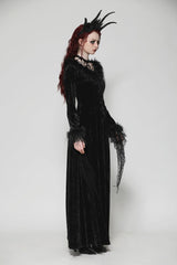 Black Long Sleeves Velvet Lace Women's Gothic Maxi Dress Wedding Dress - Product - 10