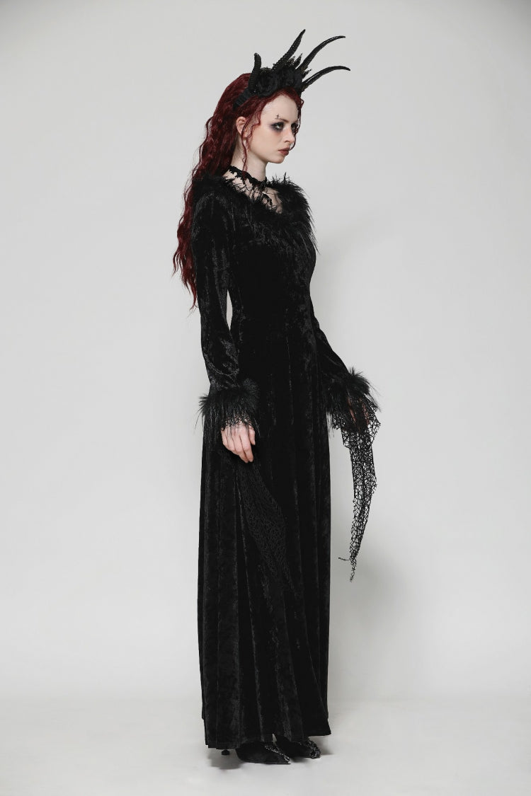 Black Long Sleeves Velvet Lace Women's Gothic Maxi Dress Wedding Dress - Product - 10