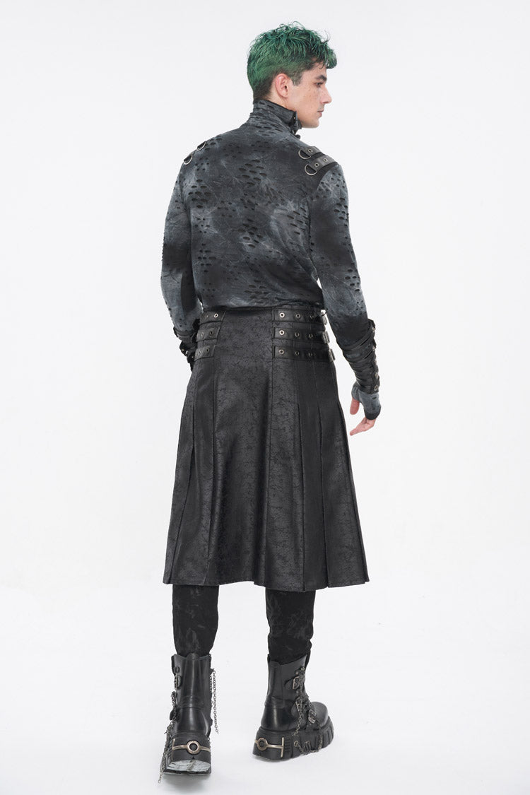 Black Print Chain Multi Buckle Men's Gothic Skirt - Product - 7