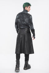 Black Print Chain Multi Buckle Men's Gothic Skirt - Product - 7