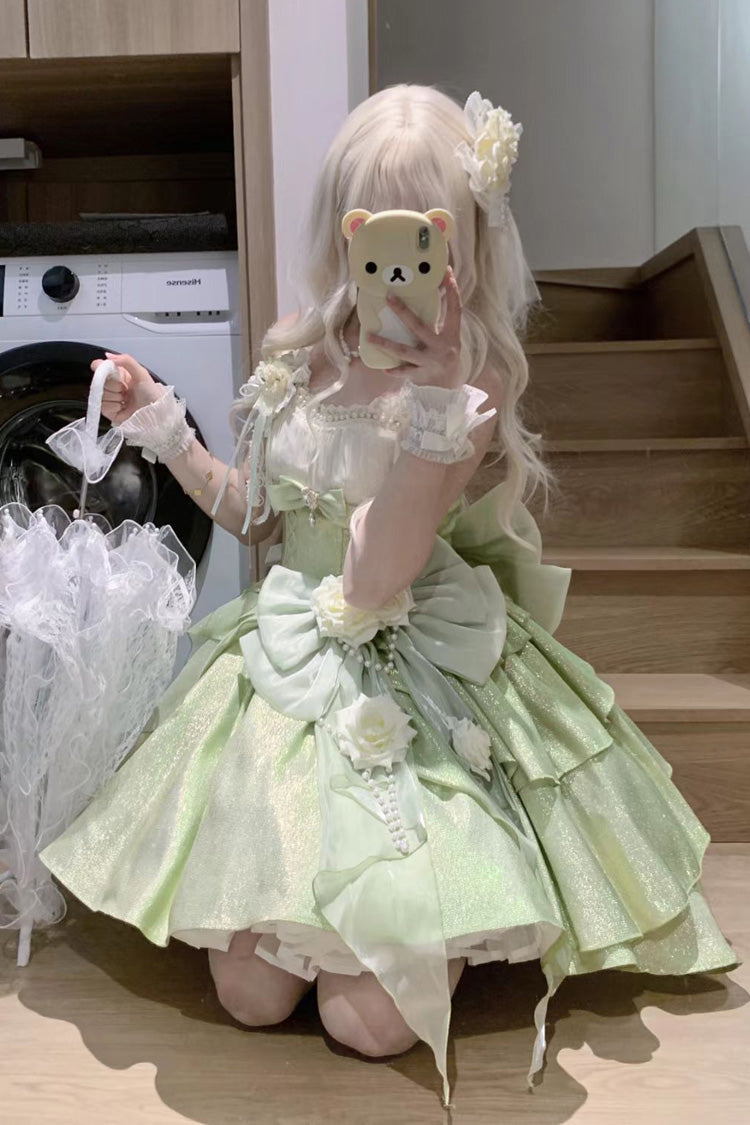 Green [Rose Heart Knot] Ruffle Hanayome Bowknot Sweet Princess Gorgeous Lolita Jsk Dress - Product - 7