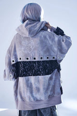 Color Blocking Long Sleeves Print Hooded Tie-dyed Zipper Jirai Kei Japanese Coat - Product - 2