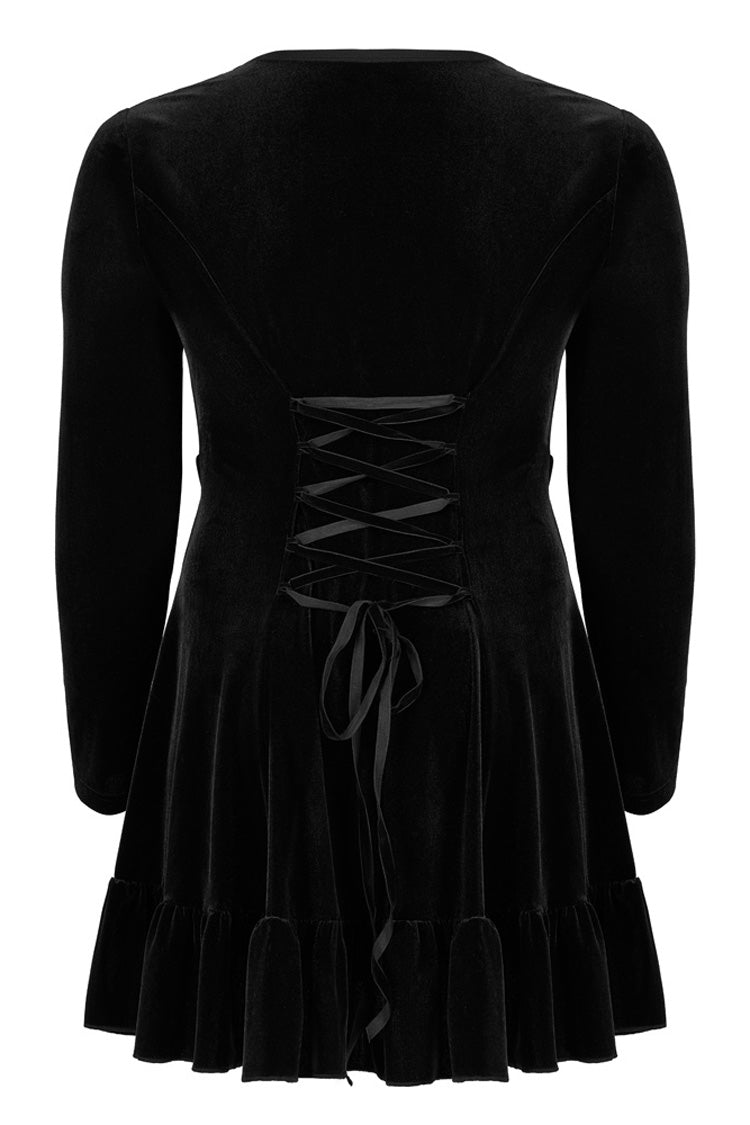 Black Stretch-Velvet Chain Print Decoration Webbing Long Sleeve Straps Women's Plus Size Gothic Dress - Product - 7