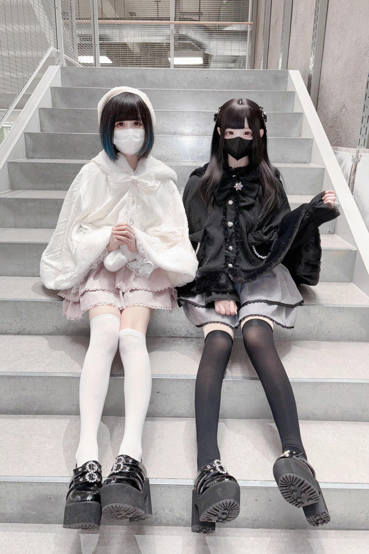 Rabbit Ears Hooded Single Breasted Bowknot Sweet Lolita Cloak Coat 2 Colors - Product - 2